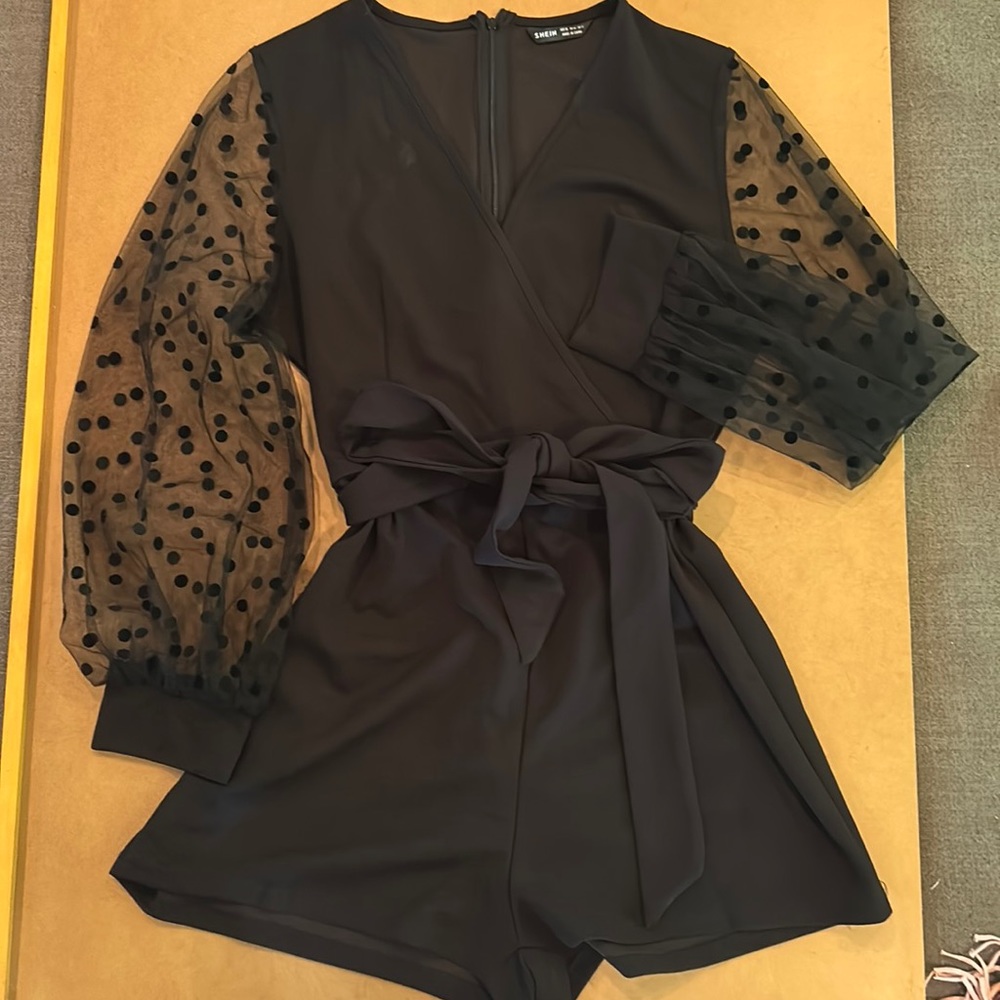 SHEIN Black Romper with Sheer Sleeves